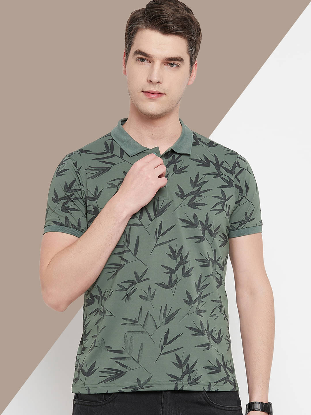 OGEN Pack of 1 Cotton Blend Regular Fit Printed Half Sleeves Men's Polo T Shirt ( Dark Green ) OGEN Pack of 1 Cotton Blend Regular Fit Printed Half Sleeves Men's Polo T Shirt ( Dark Green )