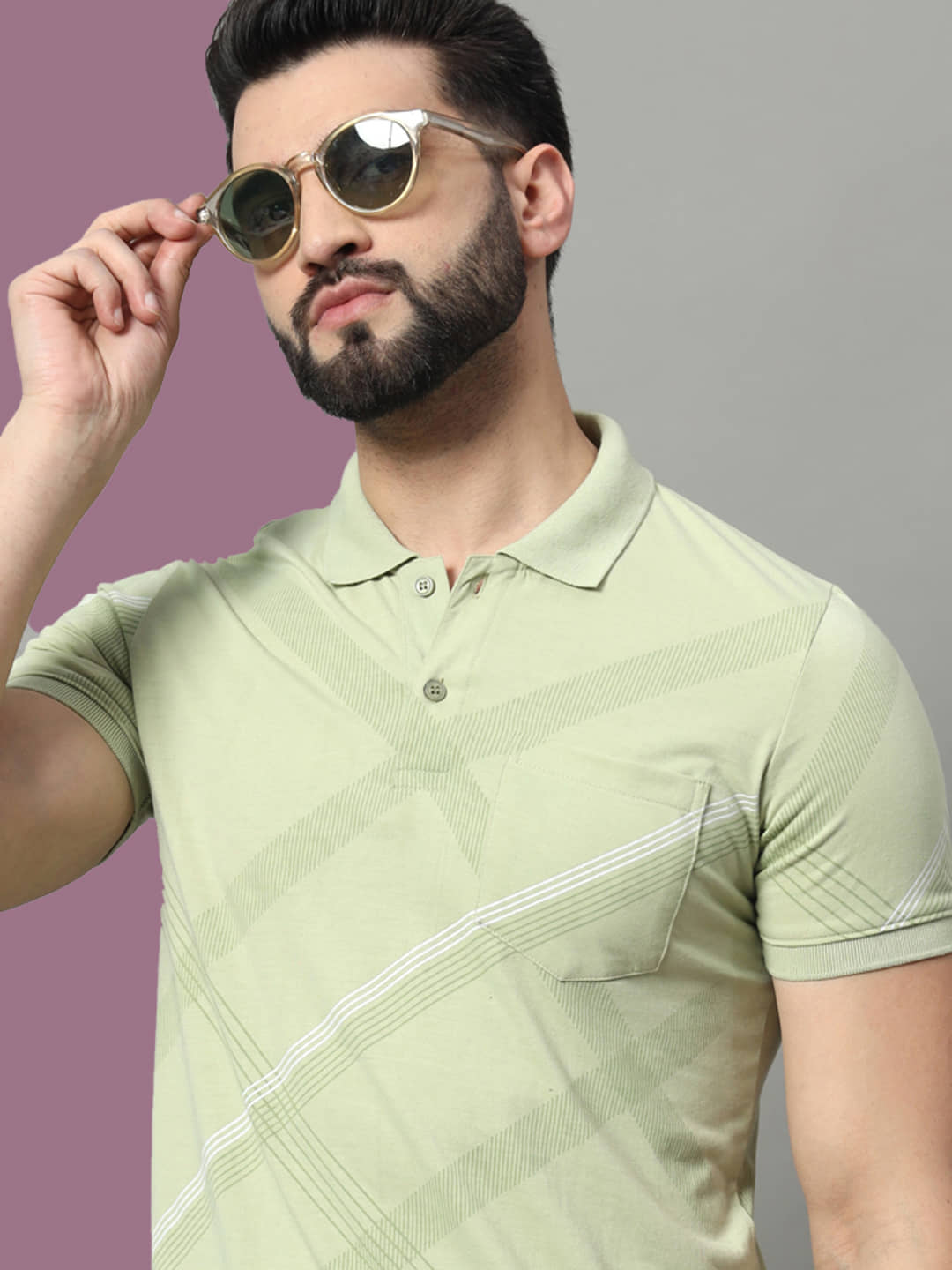 OGEN Pack of 1 Cotton Blend Regular Fit Printed Half Sleeves Men's Polo T Shirt ( Sea Green )