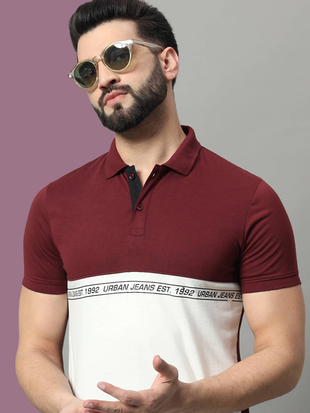     			OGEN Pack of 1 Cotton Blend Regular Fit Colorblock Half Sleeves Men's Polo T Shirt ( Wine )