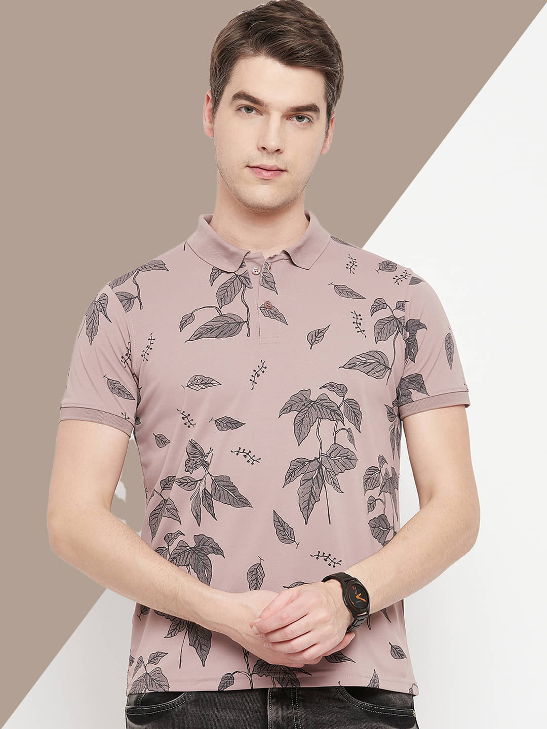     			OGEN Pack of 1 Cotton Blend Regular Fit Printed Half Sleeves Men's Polo T Shirt ( Rose Gold )