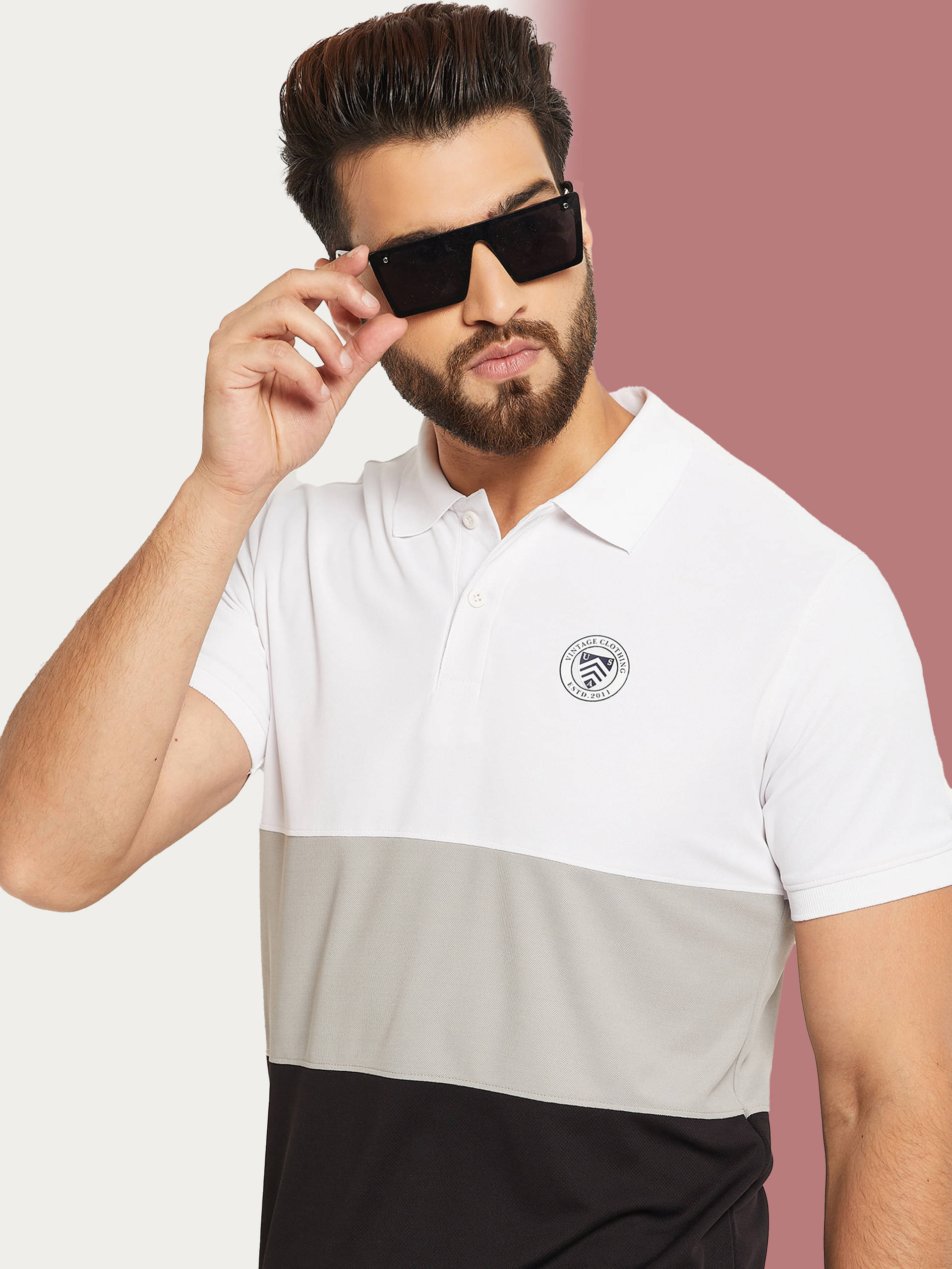     			OGEN Pack of 1 Cotton Blend Regular Fit Colorblock Half Sleeves Men's Polo T Shirt ( Black )