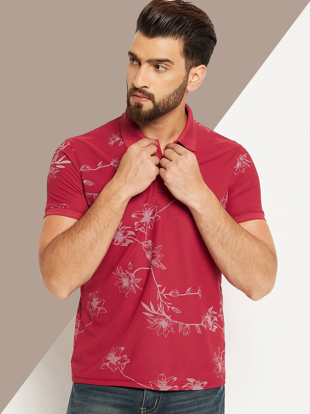     			OGEN Pack of 1 Cotton Blend Regular Fit Printed Half Sleeves Men's Polo T Shirt ( Maroon )