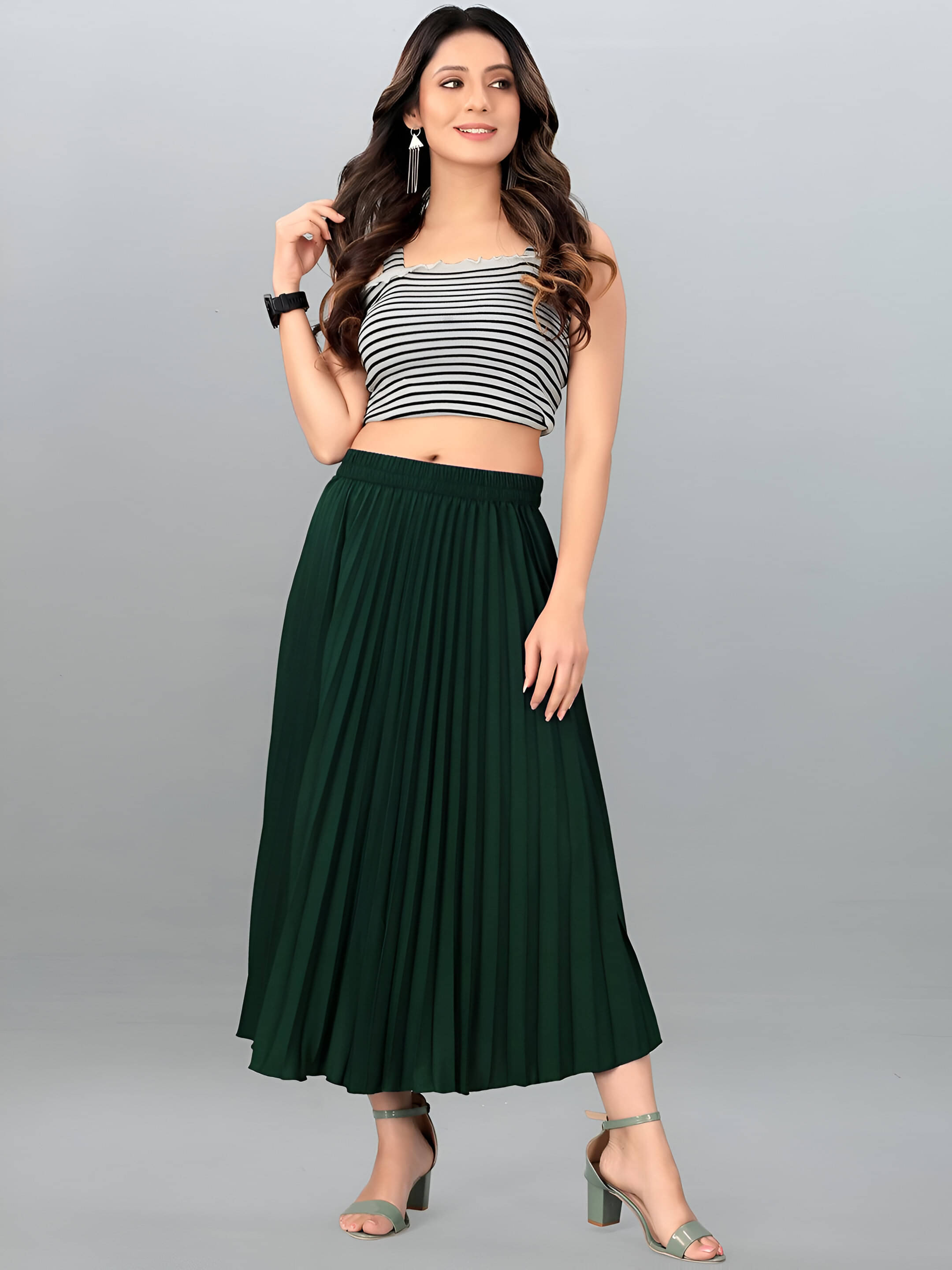     			OTABU Green Rayon Women's A-Line Skirt ( Pack of 1 )