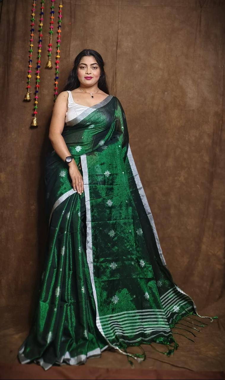 SARADA HANDLOOM Cotton Printed Saree With Unstitched Blouse Piece ( Green ) SARADA HANDLOOM Cotton Printed Saree With Unstitched Blouse Piece ( Green )