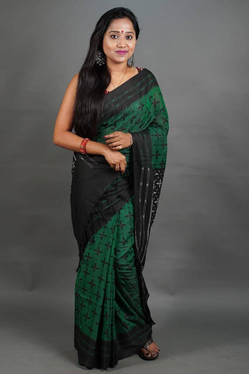    			SARADA HANDLOOM Cotton Printed Saree With Unstitched Blouse Piece ( Green )