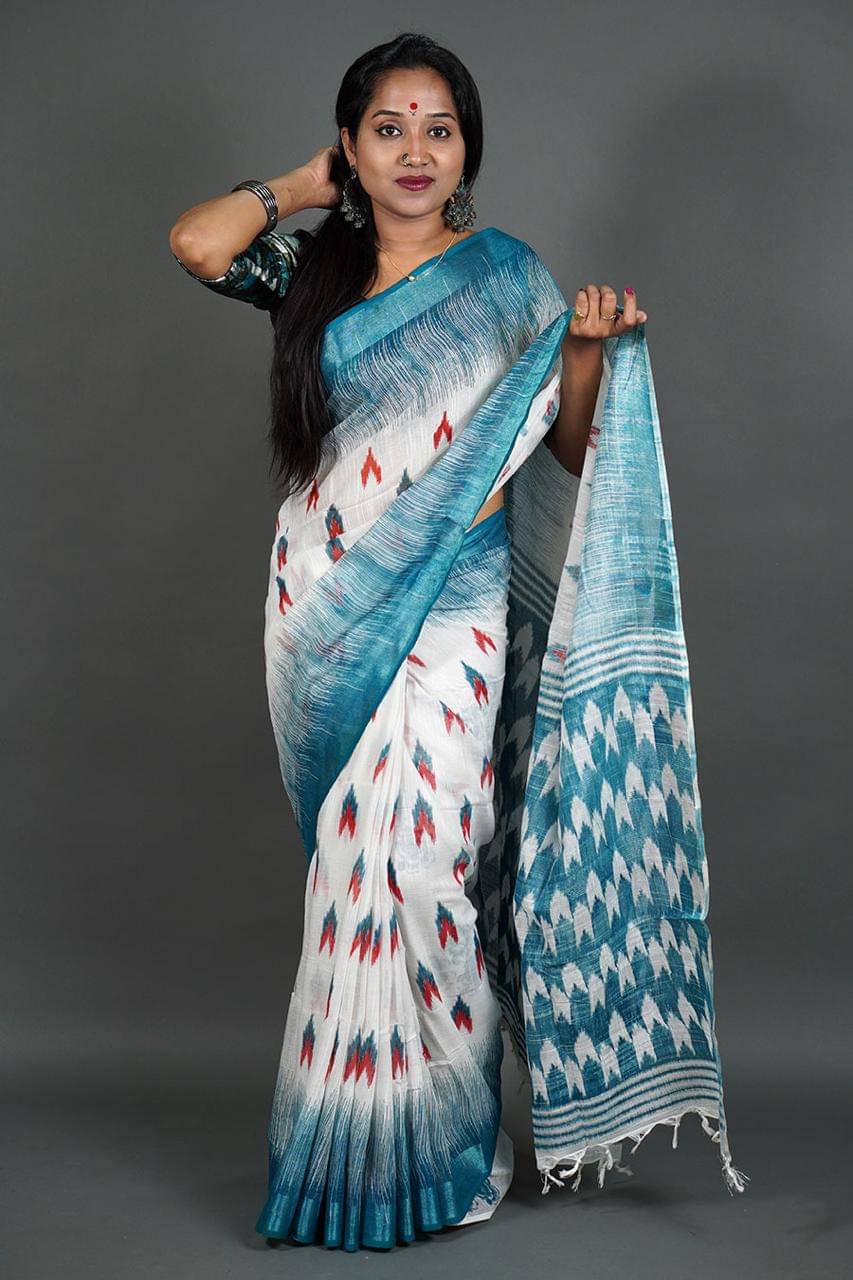 SARADA HANDLOOM Cotton Printed Saree With Unstitched Blouse Piece ( Turquoise ) SARADA HANDLOOM Cotton Printed Saree With Unstitched Blouse Piece ( Turquoise )