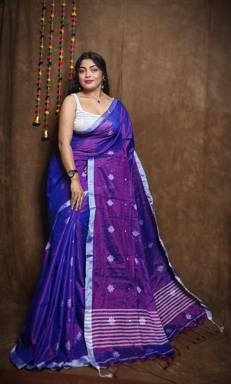     			SARADA HANDLOOM Cotton Printed Saree With Unstitched Blouse Piece ( Blue )