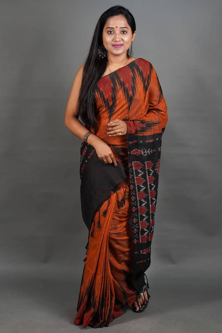     			SARADA HANDLOOM Cotton Printed Saree With Unstitched Blouse Piece ( Orange )