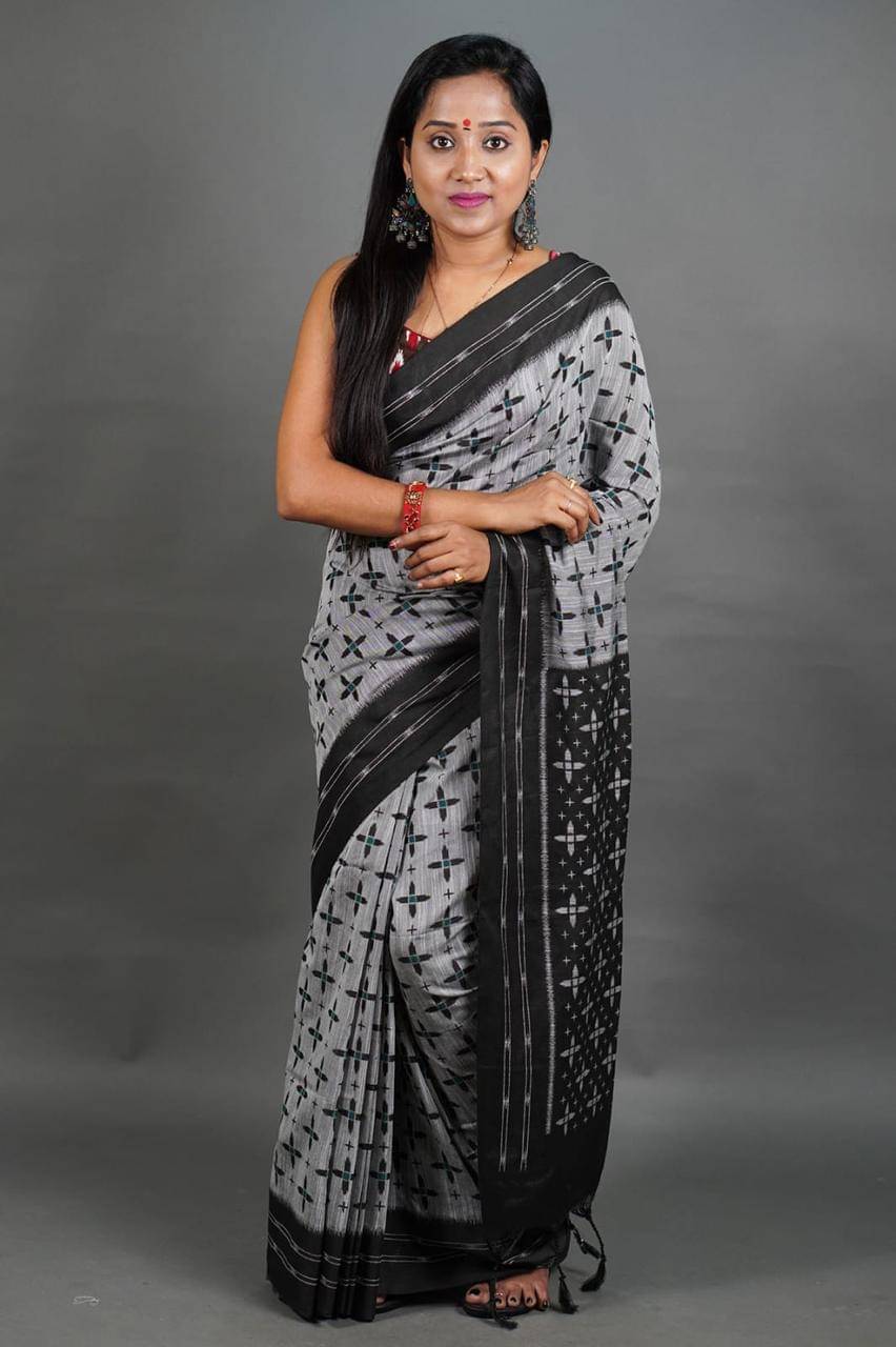     			SARADA HANDLOOM Cotton Printed Saree With Unstitched Blouse Piece ( Grey )