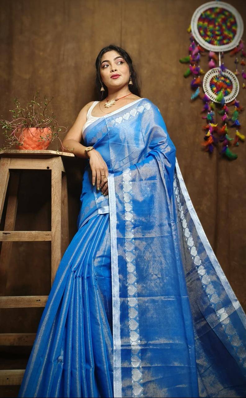     			SARADA HANDLOOM Cotton Printed Saree With Unstitched Blouse Piece ( Blue )