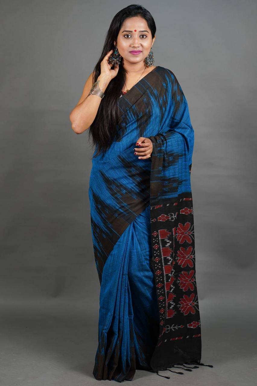 SARADA HANDLOOM Cotton Printed Saree With Unstitched Blouse Piece ( Blue ) SARADA HANDLOOM Cotton Printed Saree With Unstitched Blouse Piece ( Blue )