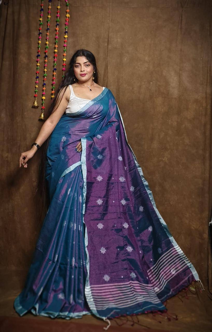     			SARADA HANDLOOM Cotton Self Design Saree With Unstitched Blouse Piece ( Purple )