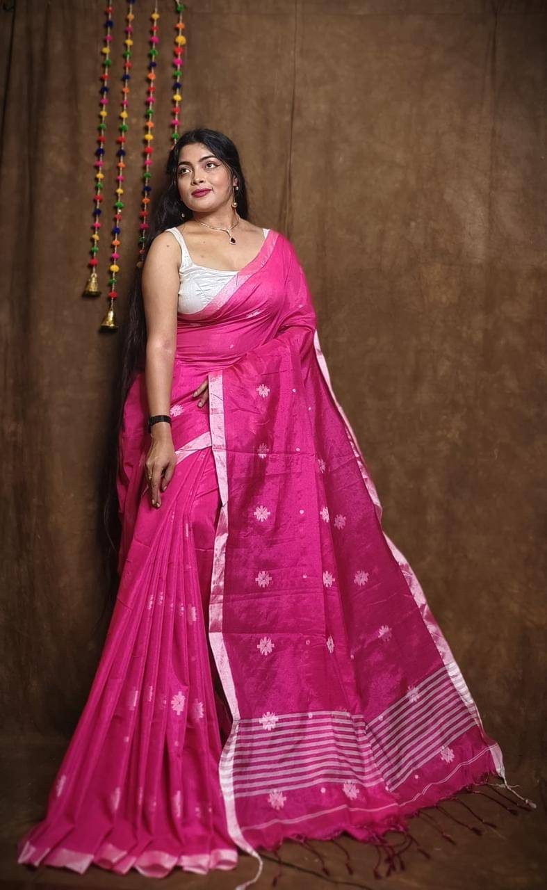     			SARADA HANDLOOM Cotton Self Design Saree With Unstitched Blouse Piece ( Pink )