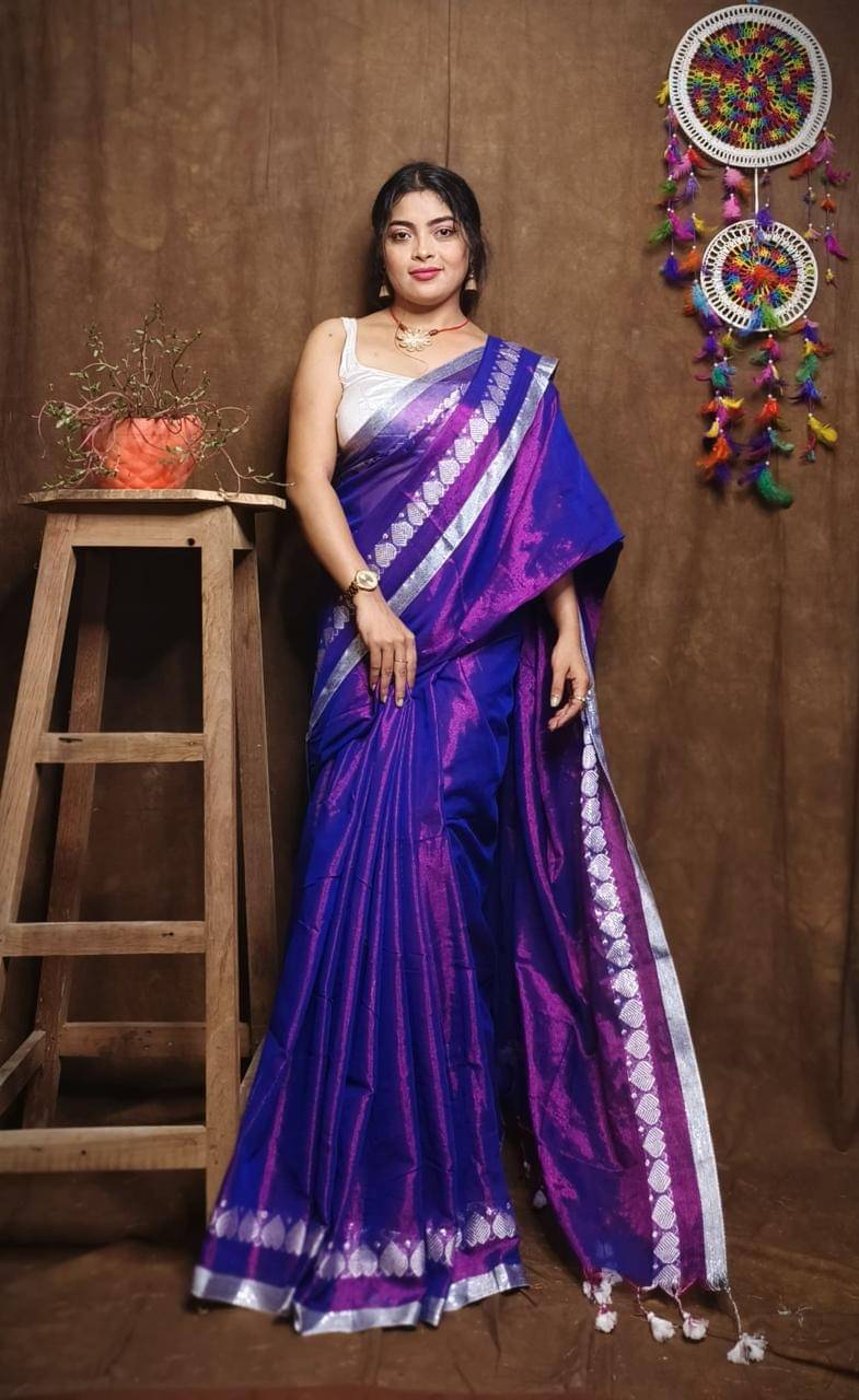     			SARADA HANDLOOM Cotton Self Design Saree With Unstitched Blouse Piece ( Blue )