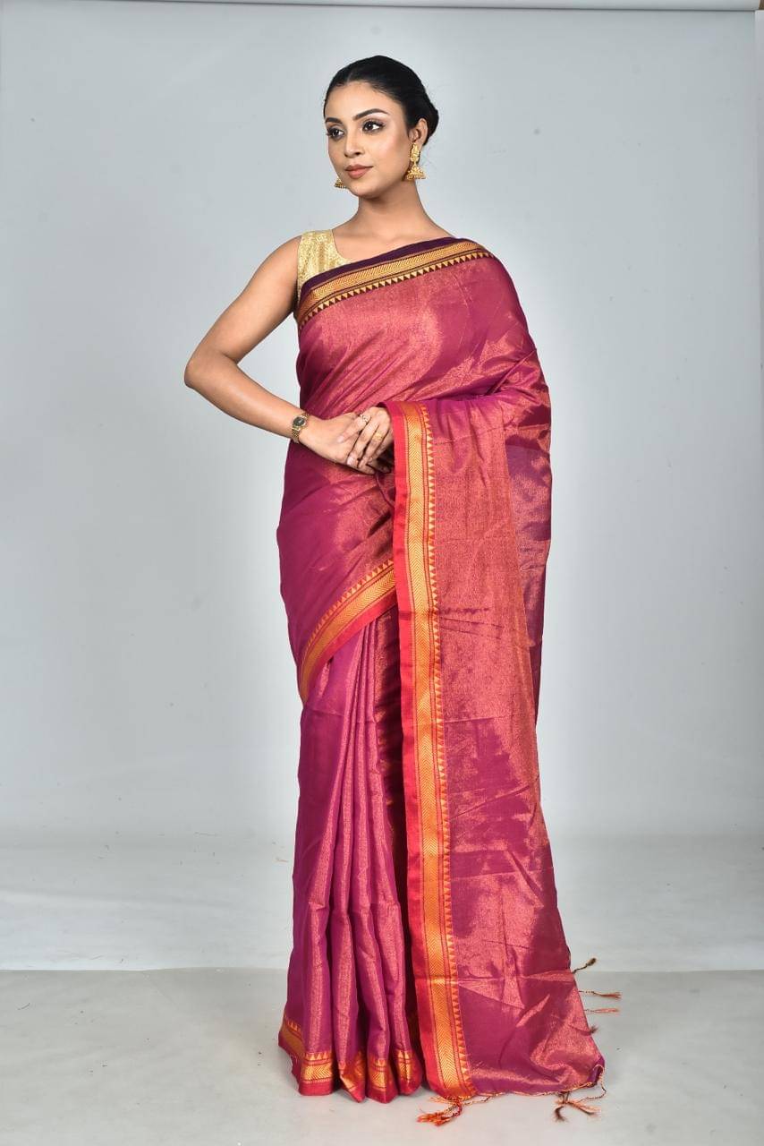     			SARADA HANDLOOM Cotton Self Design Saree With Unstitched Blouse Piece ( Rani )