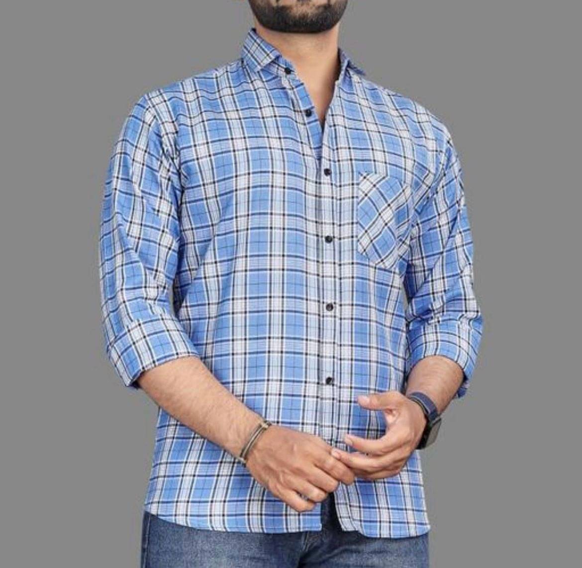 STITCHCRAFTSTYLE Cotton Blend Regular Fit Checks Full Sleeves Men's Casual Shirt - Light Blue ( Pack of 1 ) STITCHCRAFTSTYLE Cotton Blend Regular Fit Checks Full Sleeves Men's Casual Shirt - Light Blue ( Pack of 1 )