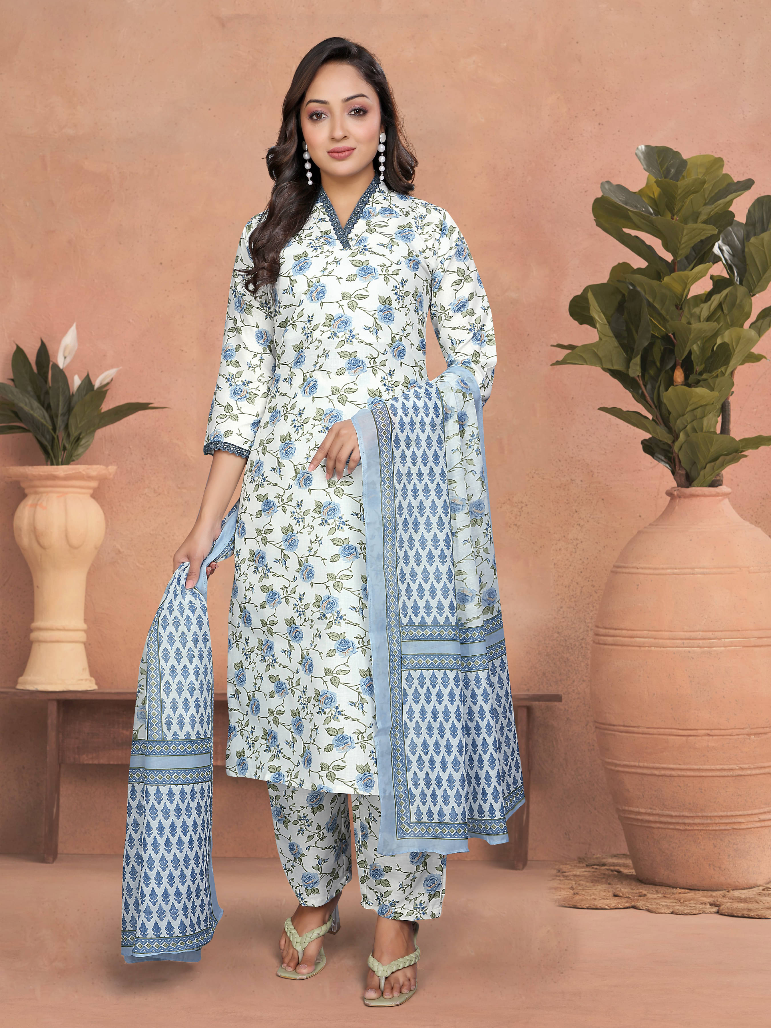Sanjana Silks Cotton Printed Kurti With Pants Women's Stitched Salwar Suit - Grey ( Pack of 1 )     			Sanjana Silks Cotton Printed Kurti With Pants Women's Stitched Salwar Suit - Grey ( Pack of 1 )