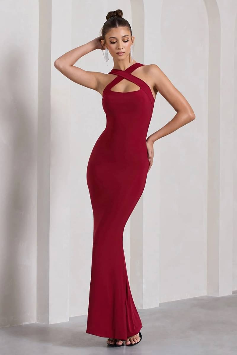     			Traquila Women Lycra Solid Bodycon Dress ( Maroon )
