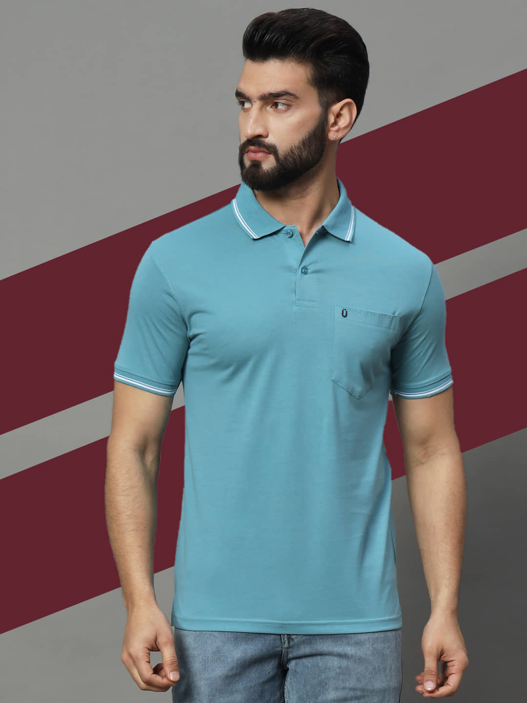 UNIBERRY Pack of 1 Cotton Blend Regular Fit Solid Half Sleeves Men's Polo T Shirt ( Blue )
