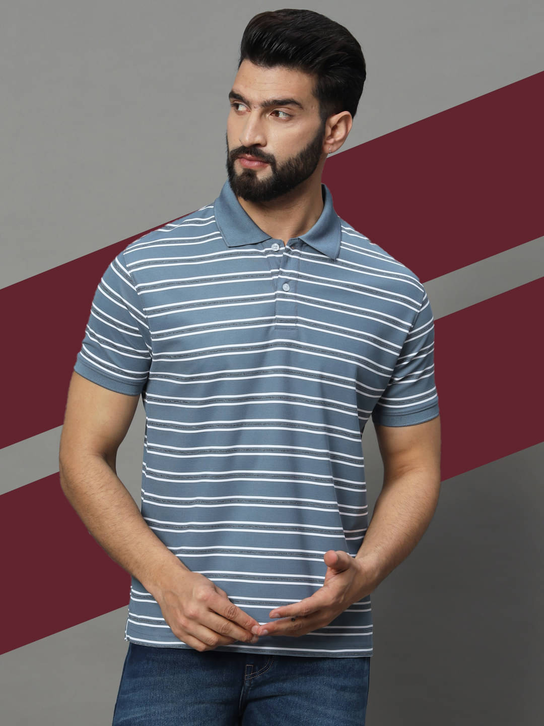 UNIBERRY Pack of 1 Cotton Blend Regular Fit Striped Half Sleeves Men's Polo T Shirt ( Grey ) UNIBERRY Pack of 1 Cotton Blend Regular Fit Striped Half Sleeves Men's Polo T Shirt ( Grey )