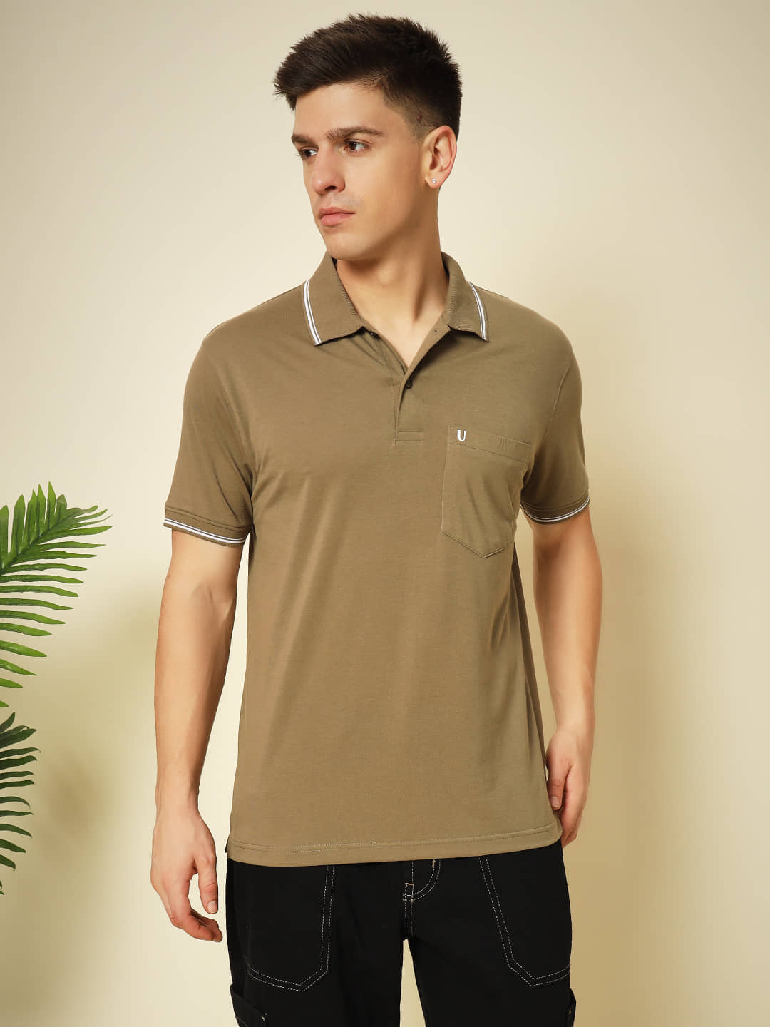 UNIBERRY Pack of 1 Cotton Blend Regular Fit Solid Half Sleeves Men's Polo T Shirt ( Coffee )