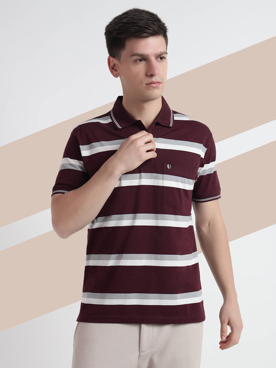 UNIBERRY Pack of 1 Cotton Blend Regular Fit Striped Half Sleeves Men's Polo T Shirt ( Maroon ) UNIBERRY Pack of 1 Cotton Blend Regular Fit Striped Half Sleeves Men's Polo T Shirt ( Maroon )