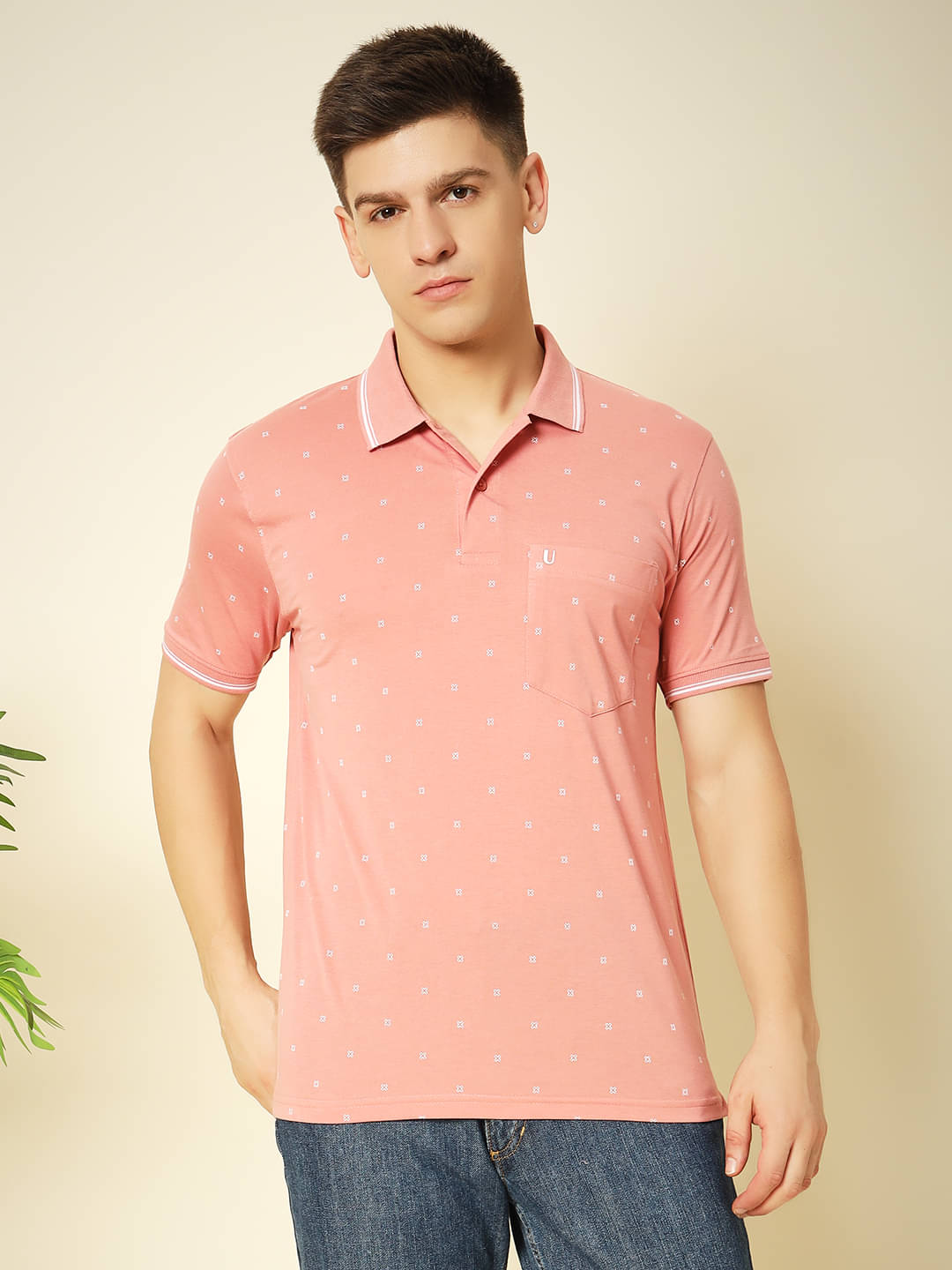 UNIBERRY Pack of 1 Cotton Blend Regular Fit Printed Half Sleeves Men's Polo T Shirt ( Peach ) UNIBERRY Pack of 1 Cotton Blend Regular Fit Printed Half Sleeves Men's Polo T Shirt ( Peach )