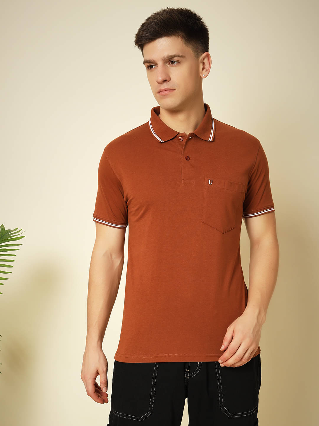 UNIBERRY Pack of 1 Cotton Blend Regular Fit Solid Half Sleeves Men's Polo T Shirt ( Brown ) UNIBERRY Pack of 1 Cotton Blend Regular Fit Solid Half Sleeves Men's Polo T Shirt ( Brown )