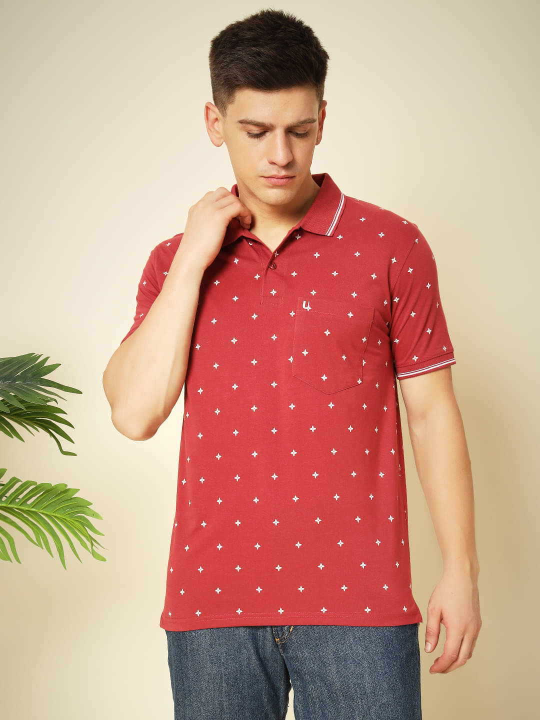     			UNIBERRY Pack of 1 Cotton Blend Regular Fit Printed Half Sleeves Men's Polo T Shirt ( Red )