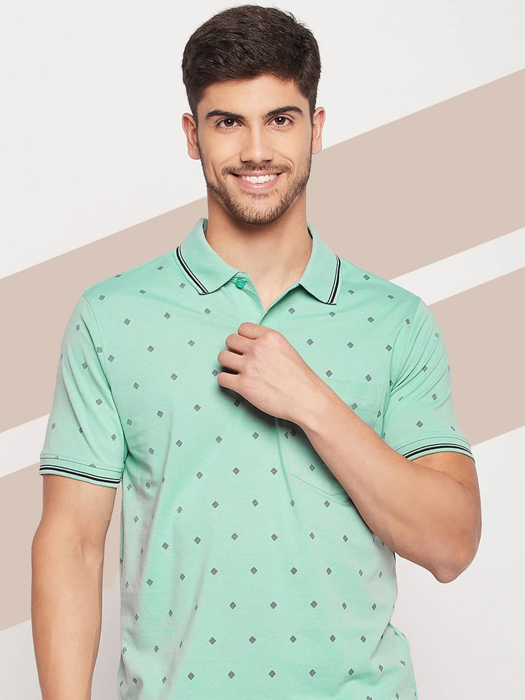 UNIBERRY Pack of 1 Cotton Blend Regular Fit Printed Half Sleeves Men's Polo T Shirt ( Mint Green ) UNIBERRY Pack of 1 Cotton Blend Regular Fit Printed Half Sleeves Men's Polo T Shirt ( Mint Green )
