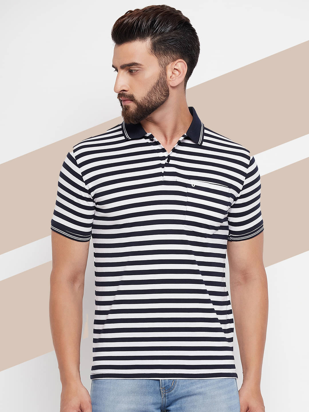 UNIBERRY Pack of 1 Cotton Blend Regular Fit Striped Half Sleeves Men's Polo T Shirt ( White ) UNIBERRY Pack of 1 Cotton Blend Regular Fit Striped Half Sleeves Men's Polo T Shirt ( White )