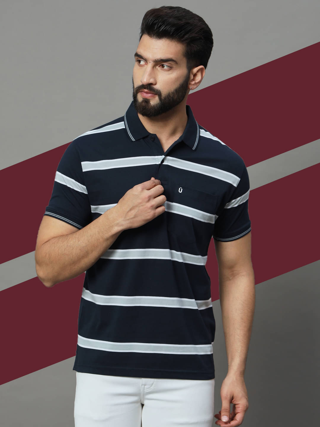 UNIBERRY Pack of 1 Cotton Blend Regular Fit Striped Half Sleeves Men's Polo T Shirt ( Sky Blue ) UNIBERRY Pack of 1 Cotton Blend Regular Fit Striped Half Sleeves Men's Polo T Shirt ( Sky Blue )