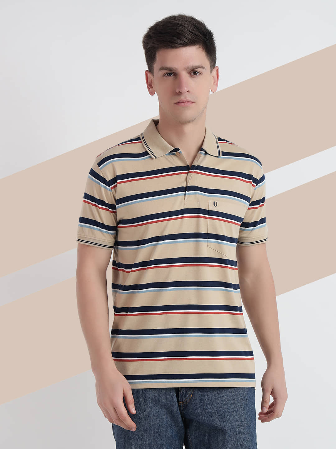 UNIBERRY Pack of 1 Cotton Blend Regular Fit Striped Half Sleeves Men's Polo T Shirt ( Multicolor )