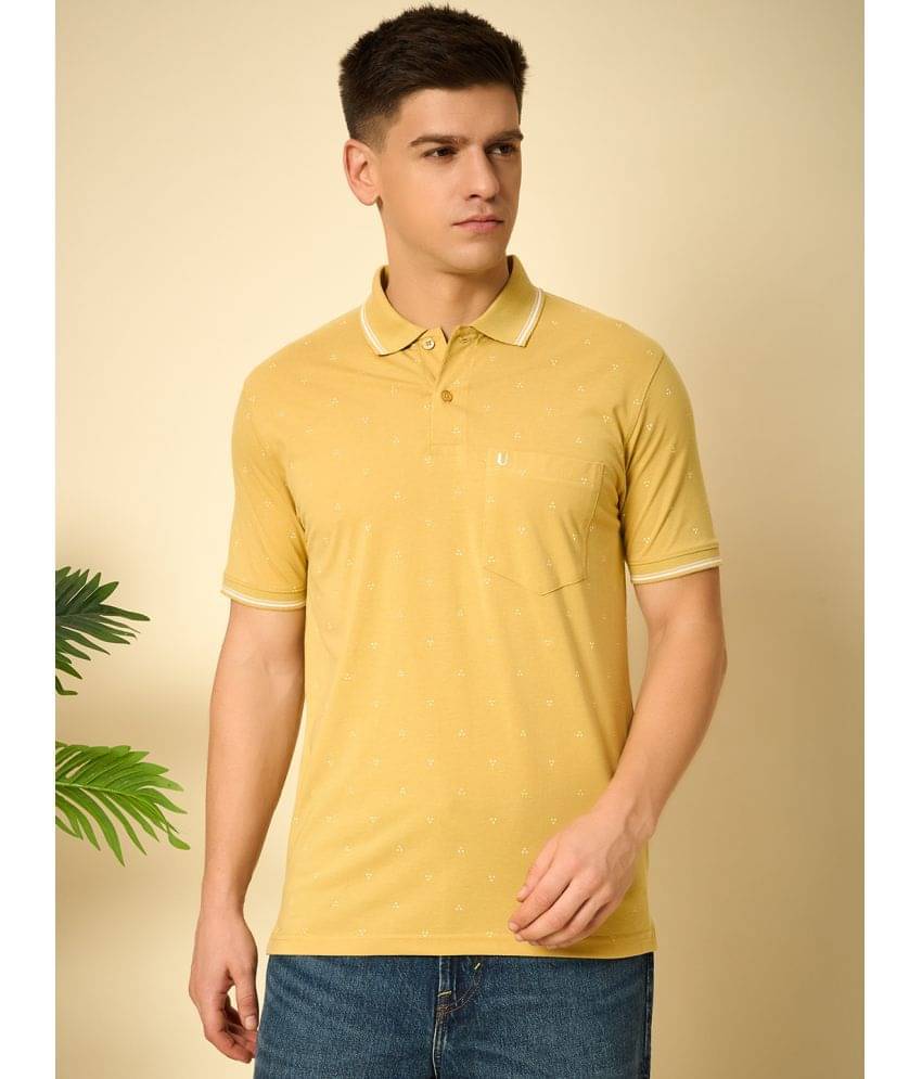 UNIBERRY Pack of 1 Cotton Blend Regular Fit Printed Half Sleeves Men's Polo T Shirt ( Yellow ) UNIBERRY Pack of 1 Cotton Blend Regular Fit Printed Half Sleeves Men's Polo T Shirt ( Yellow )