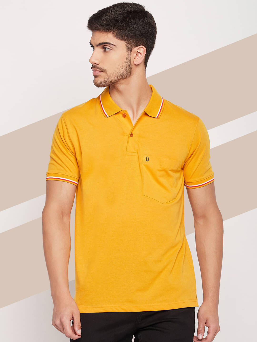     			UNIBERRY Pack of 1 Cotton Blend Regular Fit Solid Half Sleeves Men's Polo T Shirt ( Mustard )