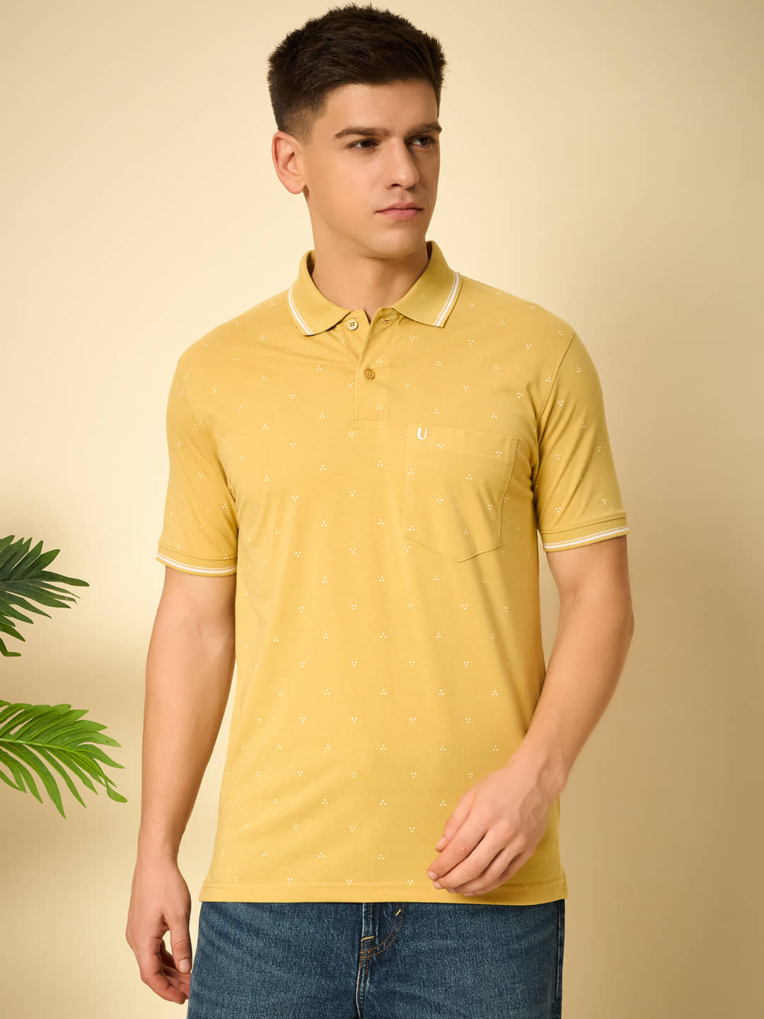 UNIBERRY Pack of 1 Cotton Blend Regular Fit Printed Half Sleeves Men's Polo T Shirt ( Teal Blue )