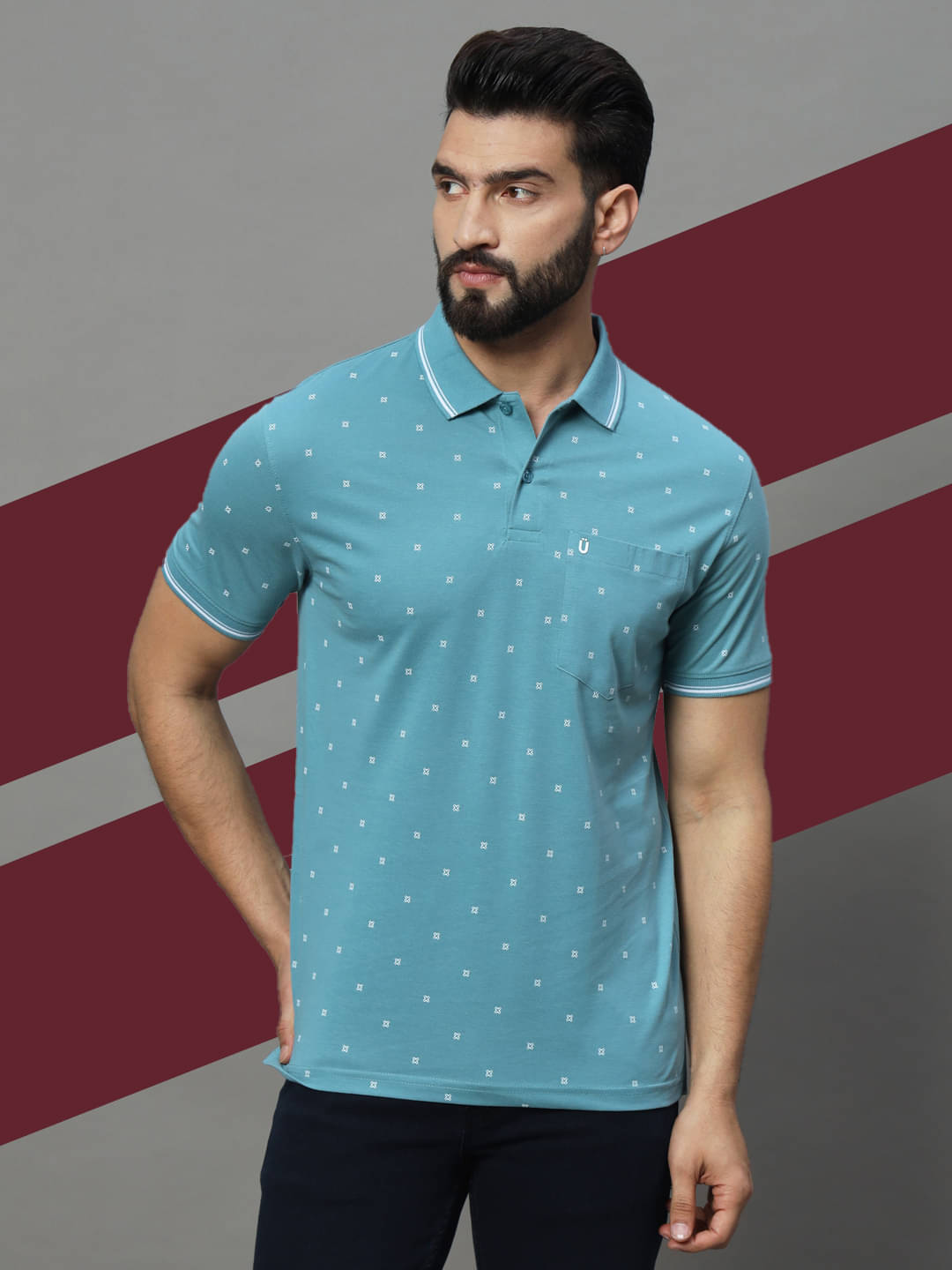     			UNIBERRY Pack of 1 Cotton Blend Regular Fit Printed Half Sleeves Men's Polo T Shirt ( Blue )