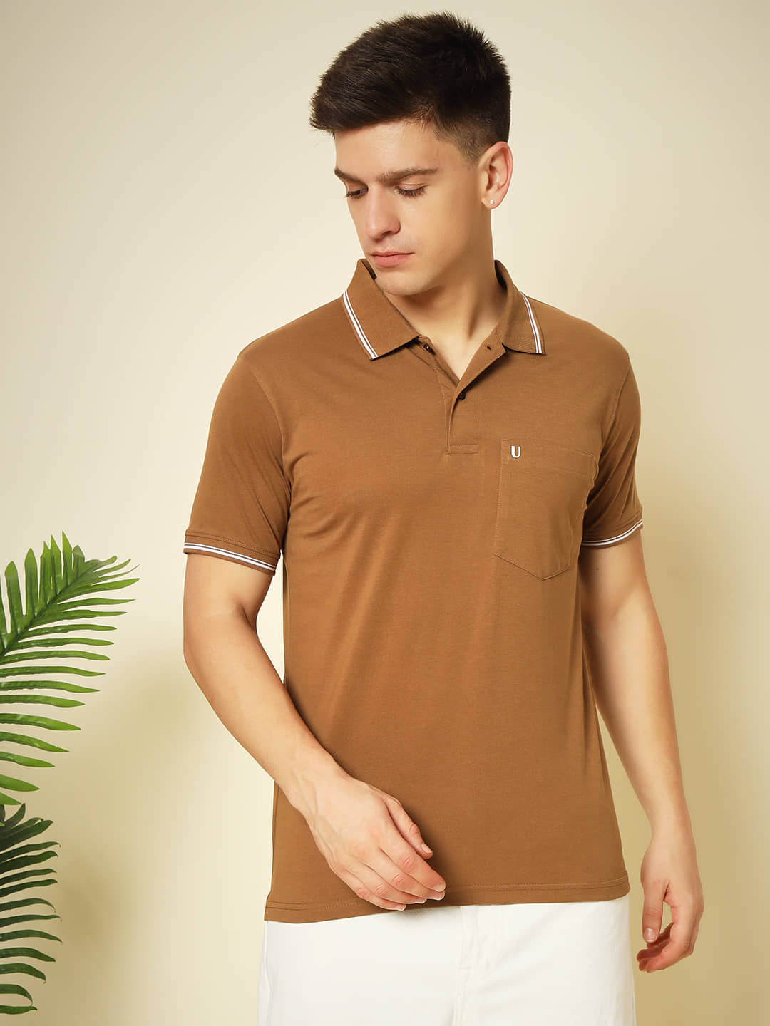 UNIBERRY Pack of 1 Cotton Blend Regular Fit Solid Half Sleeves Men's Polo T Shirt ( Brown )