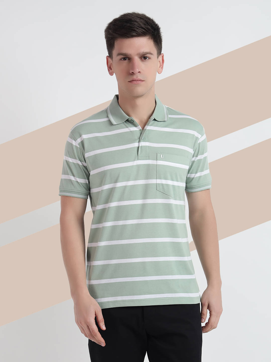 UNIBERRY Pack of 1 Cotton Blend Regular Fit Striped Half Sleeves Men's Polo T Shirt ( Lime Green )     			UNIBERRY Pack of 1 Cotton Blend Regular Fit Striped Half Sleeves Men's Polo T Shirt ( Lime Green )