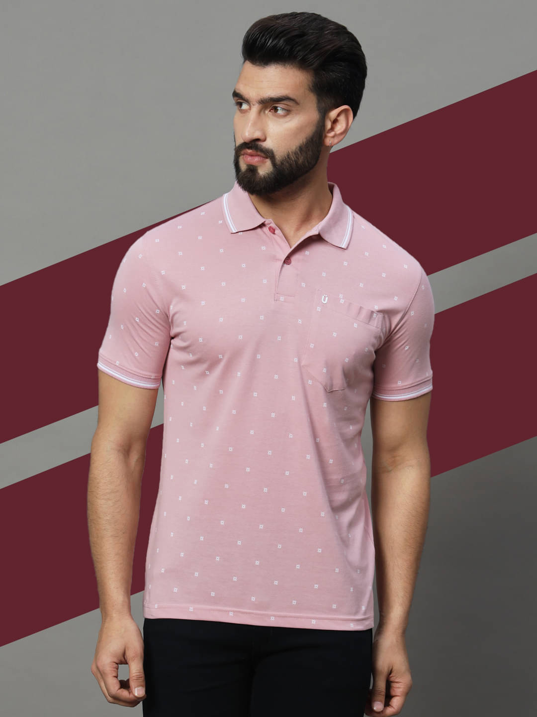 UNIBERRY Pack of 1 Cotton Blend Regular Fit Printed Half Sleeves Men's Polo T Shirt ( Peach ) UNIBERRY Pack of 1 Cotton Blend Regular Fit Printed Half Sleeves Men's Polo T Shirt ( Peach )