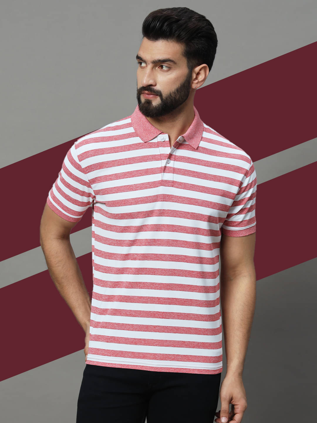 UNIBERRY Pack of 1 Cotton Blend Regular Fit Striped Half Sleeves Men's Polo T Shirt ( Red )     			UNIBERRY Pack of 1 Cotton Blend Regular Fit Striped Half Sleeves Men's Polo T Shirt ( Red )