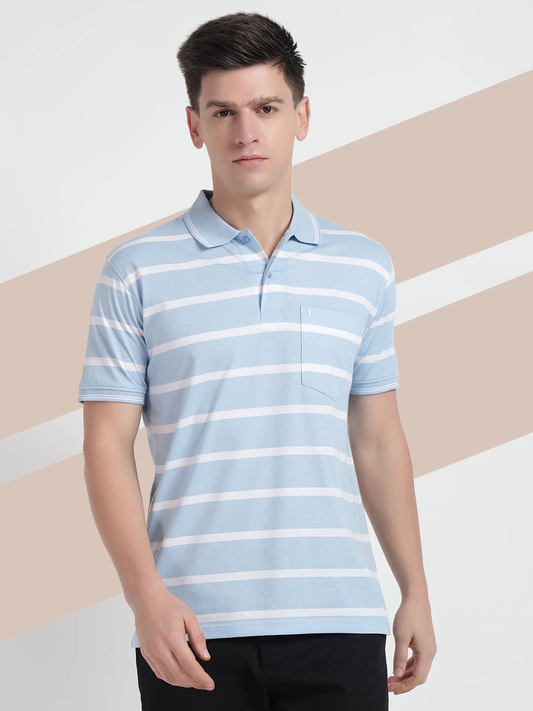 UNIBERRY Pack of 1 Cotton Blend Regular Fit Striped Half Sleeves Men's Polo T Shirt ( Grey )