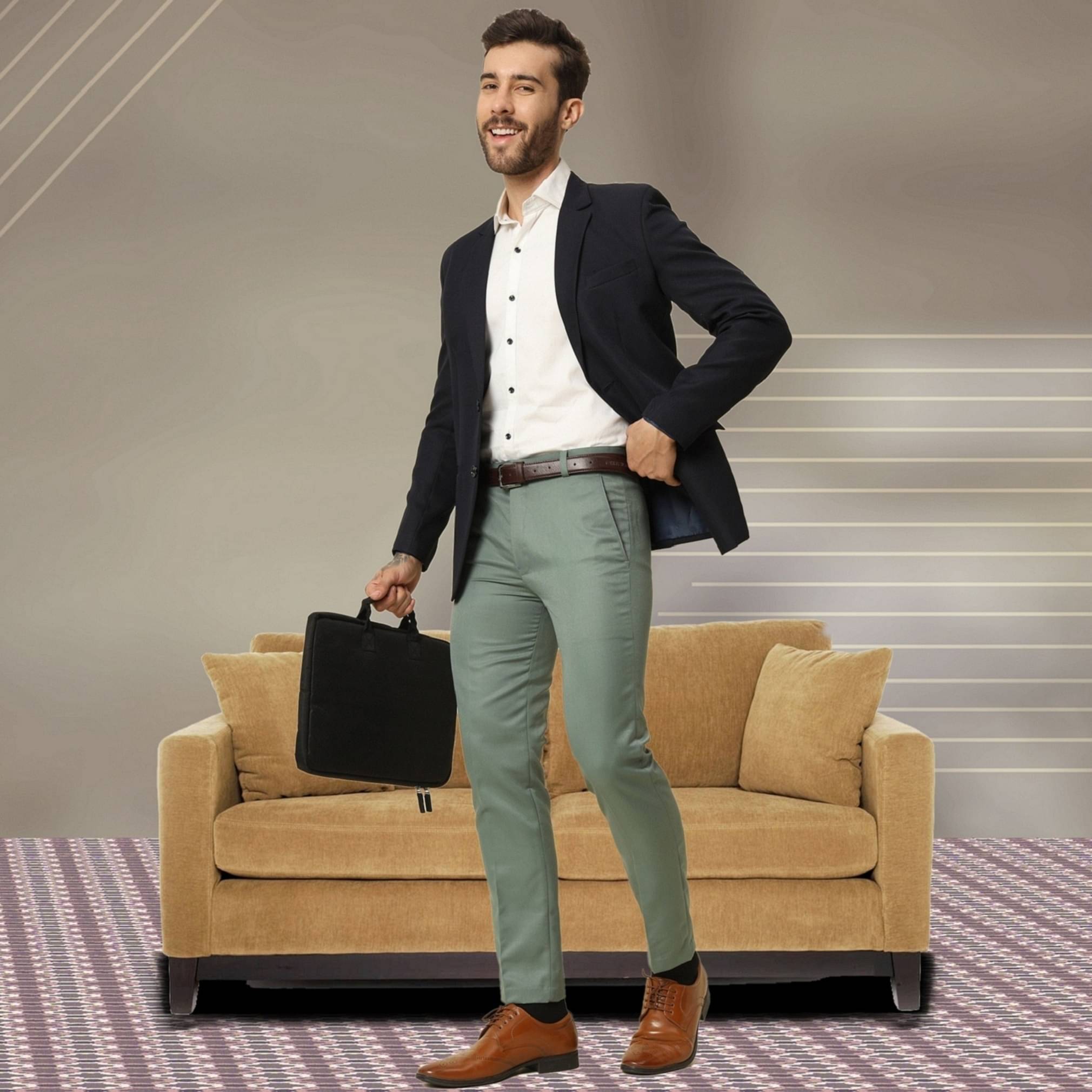     			ZEPPI Regular Flat Men's Formal Trouser - Light Green ( Pack of 1 )