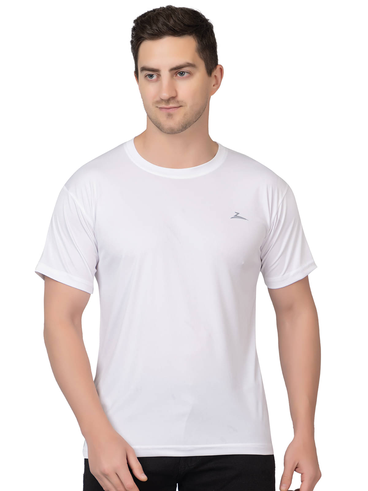 Zeffit Polyester Regular Fit Solid Half Sleeves Men's Round T-Shirt - White ( Pack of 1 )     			Zeffit Polyester Regular Fit Solid Half Sleeves Men's Round T-Shirt - White ( Pack of 1 )