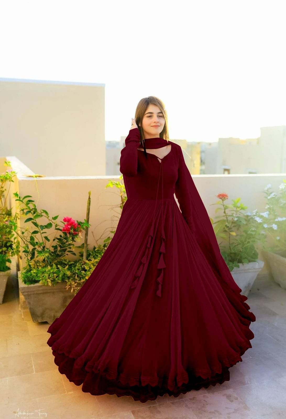 keshav fashion Maroon Flared Georgette Women's Stitched Ethnic Gown ( Pack of 1 ) keshav fashion Maroon Flared Georgette Women's Stitched Ethnic Gown ( Pack of 1 )