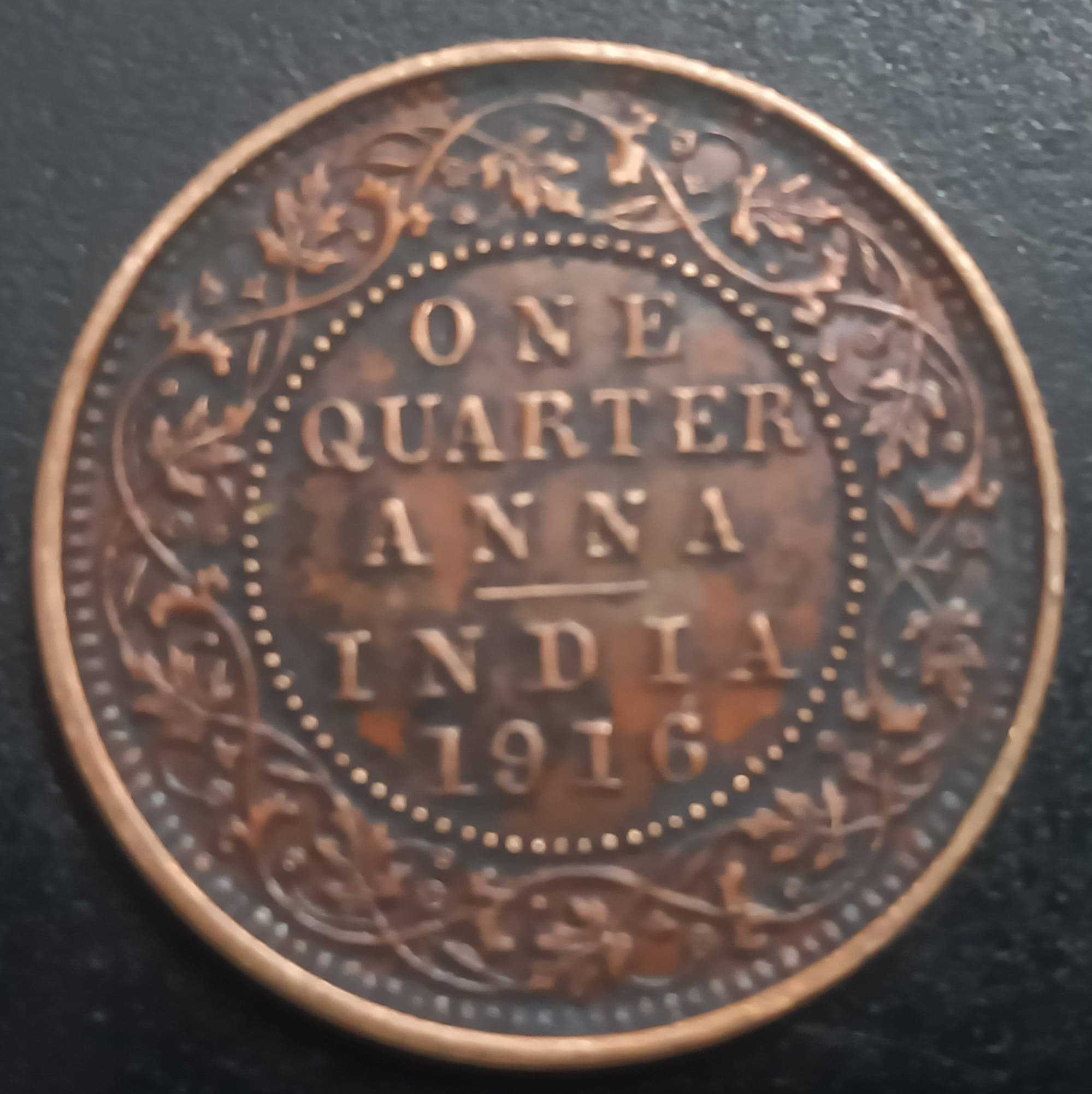     			1916 ONE QUARTER 1/4 ANNA GEORGE V KING RARE COIN