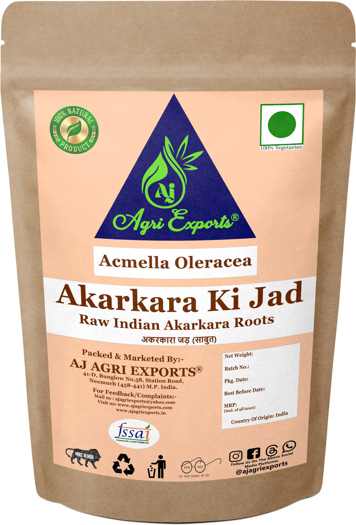 AJ AGRI EXPORTS Akarkara Roots - Akarkara Roots - Acmella Oleracea 100 gm AJ AGRI EXPORTS Akarkara Roots - Akarkara Roots - Acmella Oleracea 100 gm
