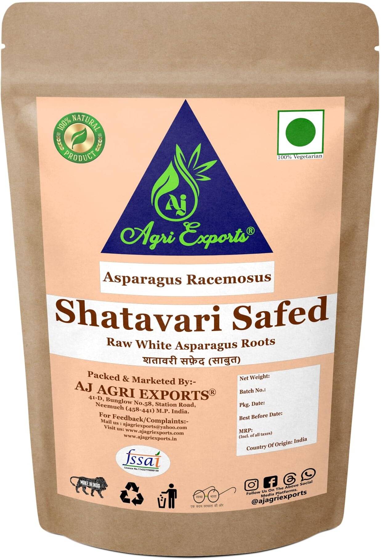 AJ AGRI EXPORTS Safed Shatavari Roots - Shatavari Roots - Asparagus Racemosus 200 gm AJ AGRI EXPORTS Safed Shatavari Roots - Shatavari Roots - Asparagus Racemosus 200 gm