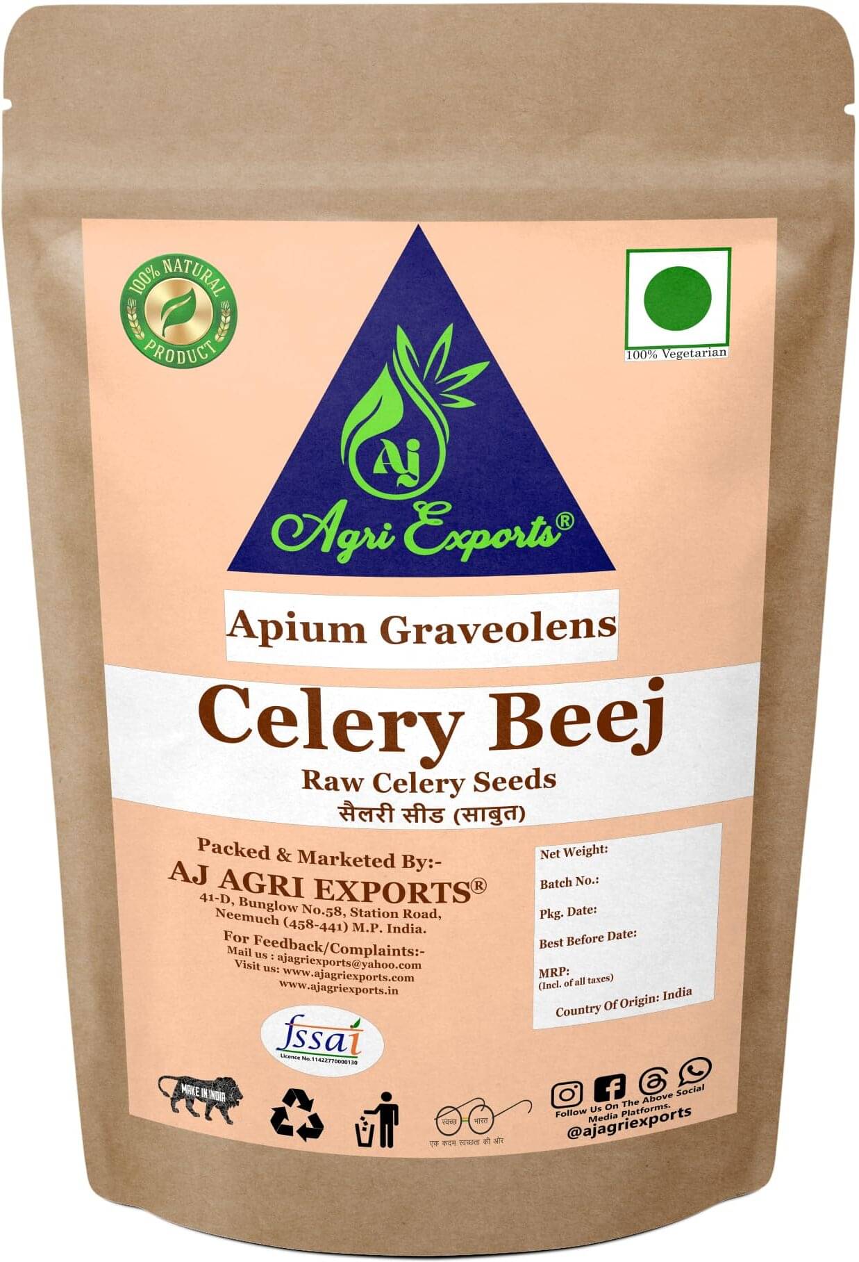 AJ AGRI EXPORTS Tukham Karfas - Celery Seeds - Celery Beej - Apium Graveolens 100 gm AJ AGRI EXPORTS Tukham Karfas - Celery Seeds - Celery Beej - Apium Graveolens 100 gm