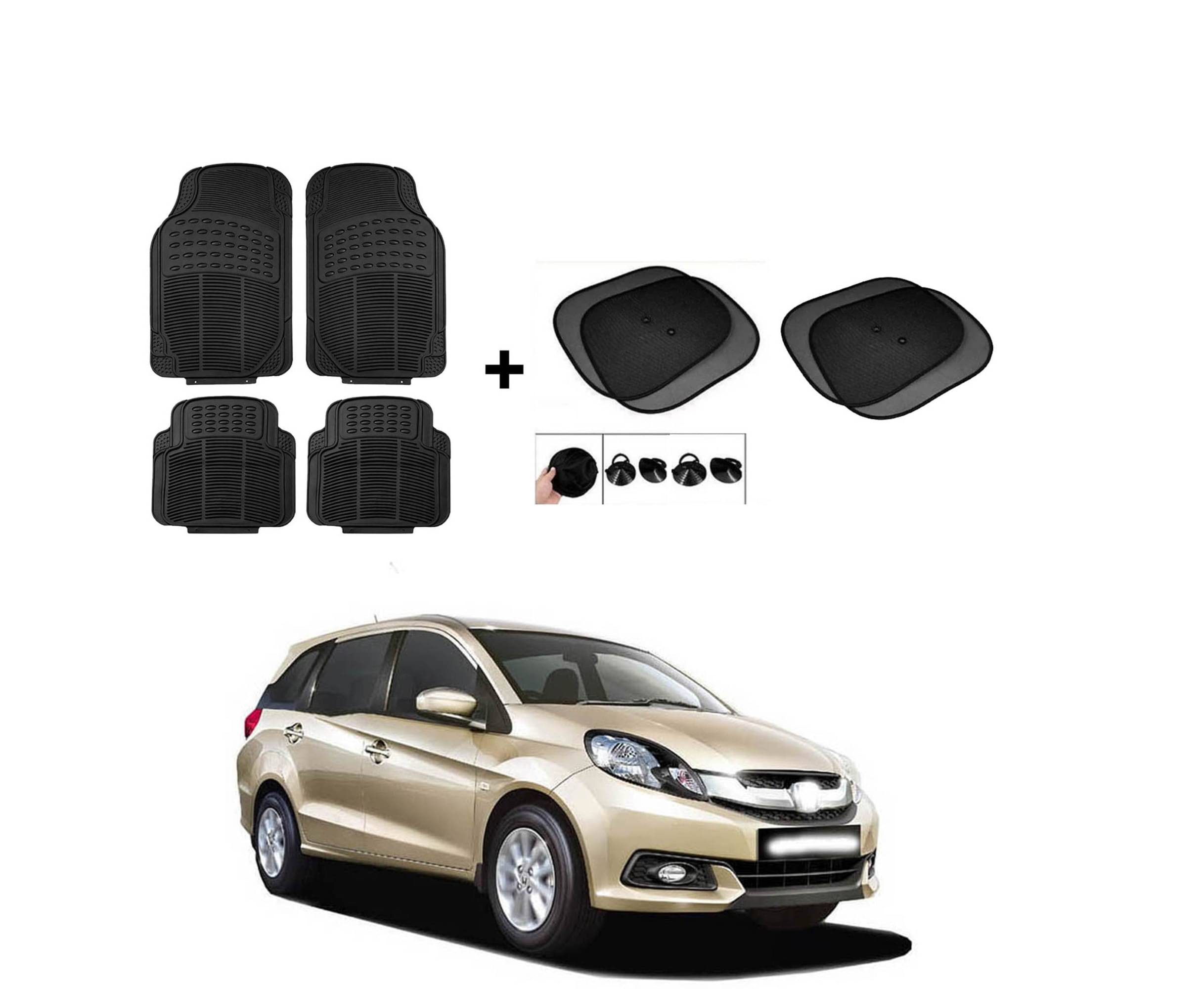 ARLOOK Car Rubber Foot Mat (Set Of 4) + Sunshades (Set Of 4) For Honda Mobilio (All Models) ARLOOK Car Rubber Foot Mat (Set Of 4) + Sunshades (Set Of 4) For Honda Mobilio (All Models)